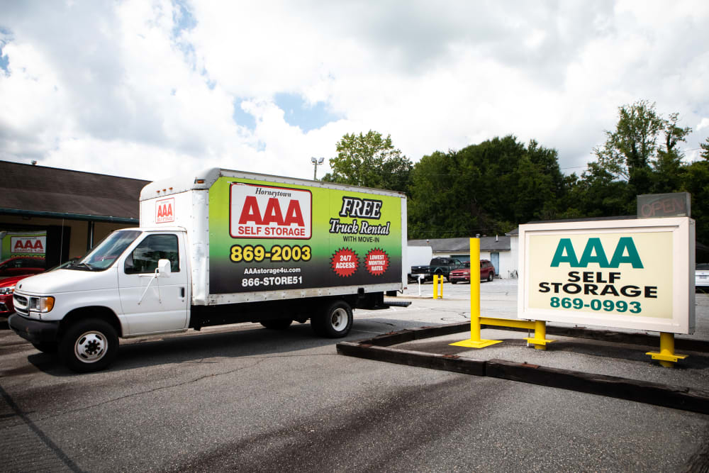 rental truck at AAA Self Storage at N Main St in High Point, North Carolina