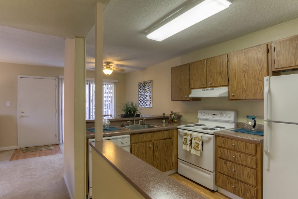 Kitchen with plenty of cabinet space at Enclave at North Point Apartment Homes in Winston Salem, North Carolina