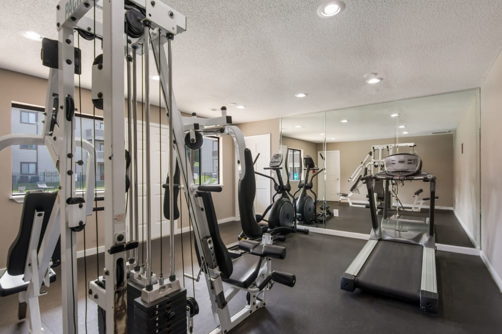 Fitness center with a treadmill at Gable Oaks Apartment Homes in Rock Hill, South Carolina