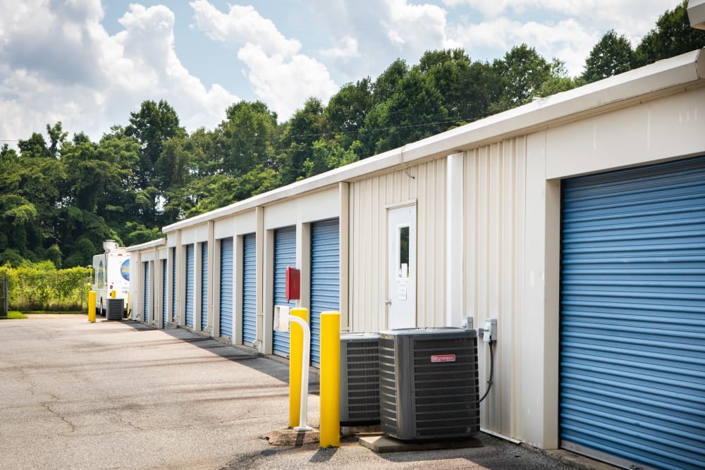 blue outdoor units at AAA Self Storage at W Market St in Greensboro, North Carolina