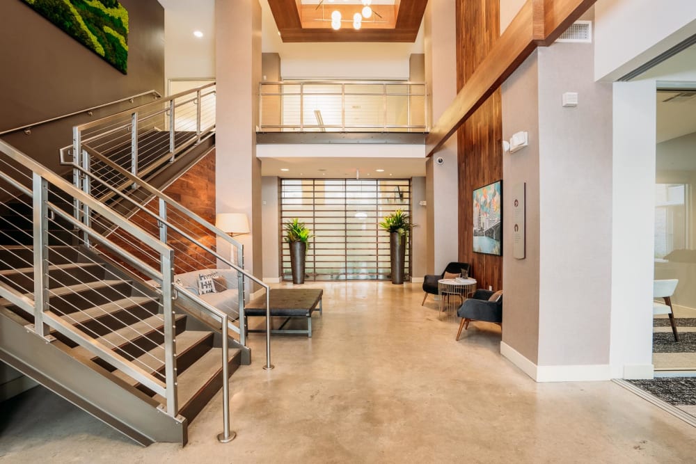 Beautifully architected lobby at Lakeshore Pearl in Austin, Texas