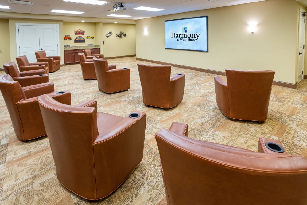 Spacious movie theater at Harmony at West Shore in Mechanicsburg, Pennsylvania