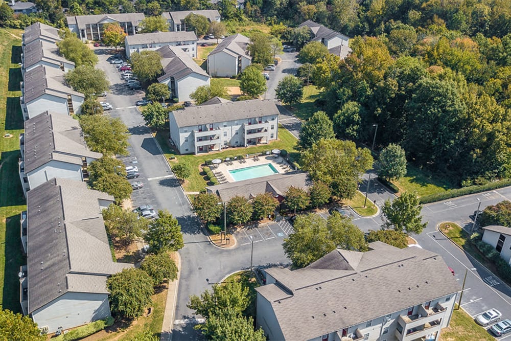 Aerial view of Sharon Pointe Apartment Homes in Charlotte, North Carolina