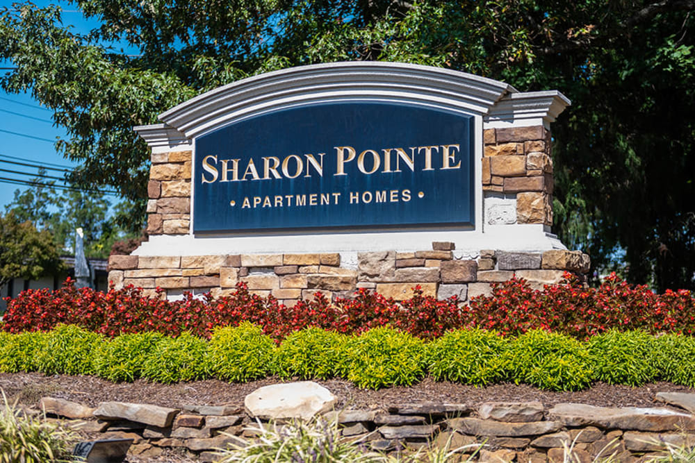 Entrance sign at Sharon Pointe Apartment Homes in Charlotte, North Carolina