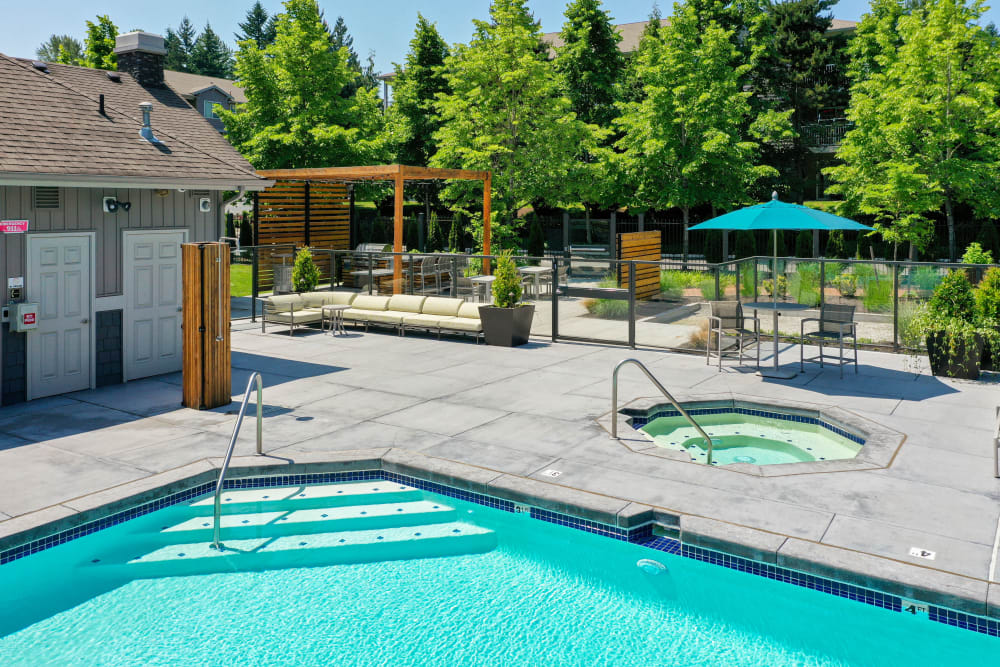 The community pool and spa at Brookside Village in Auburn, Washington