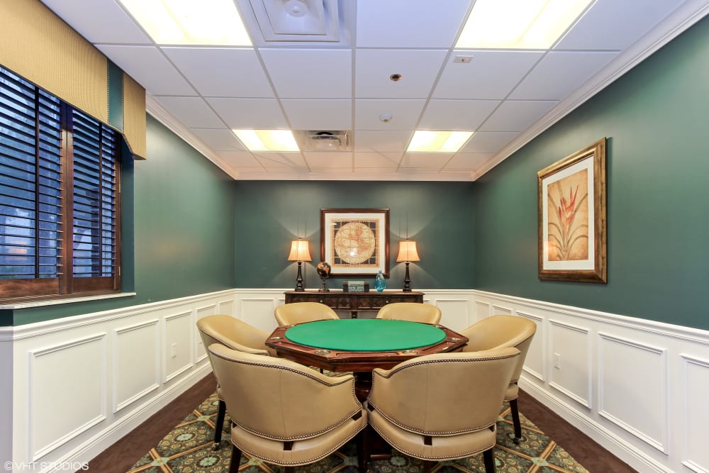 Resident game room at Merrill Gardens at Barkley Place is in Fort Myers, Florida. 