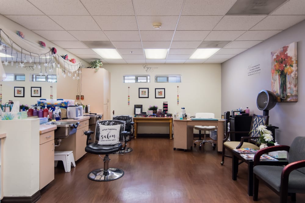 The salon at Merrill Gardens at Sheldon Park in Eugene, Oregon. 