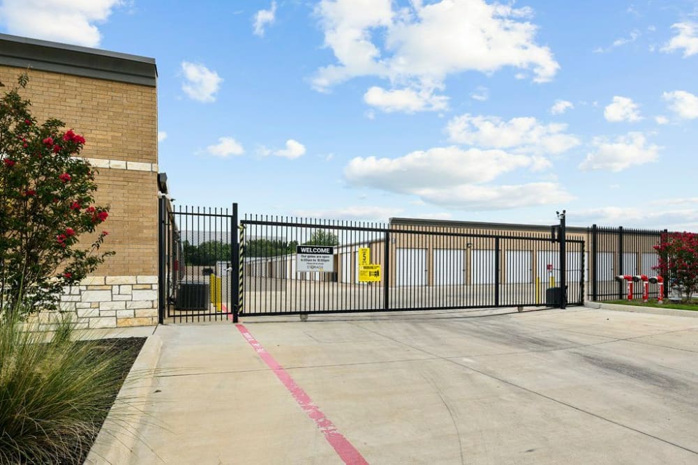 Gate entry to drive-up storage units at Storage 365 in Garland, Texas