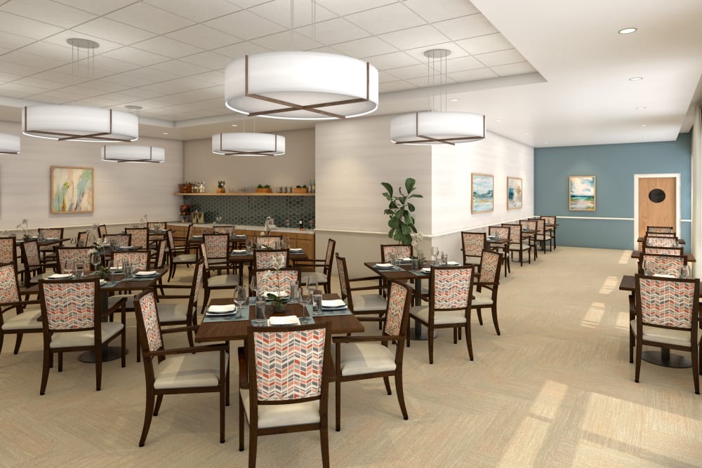 Restaurant-style dining room seating at Anthology of Blue Ash in Blue Ash, Ohio