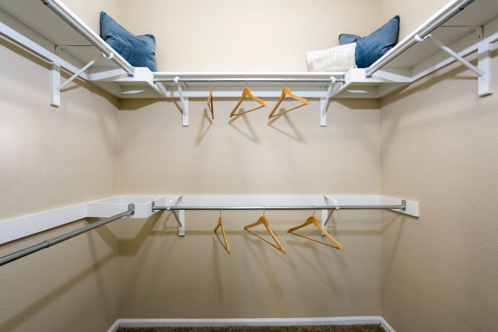 The over-sized closets in the apartments at Crestone Apartments in Aurora, Colorado