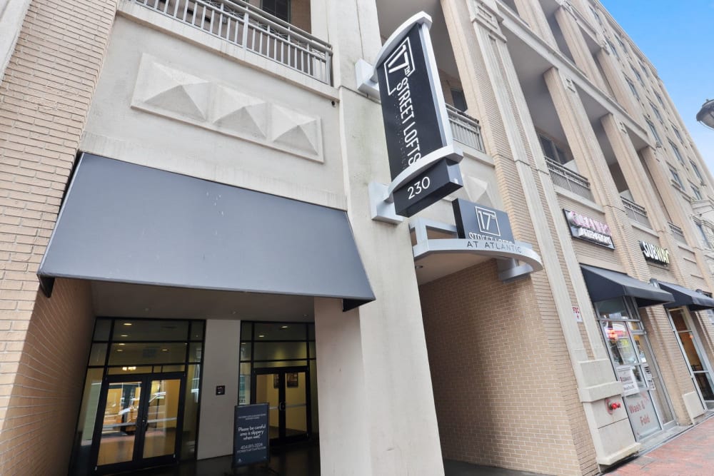 Exterior entrance at 17th Street Lofts in Atlanta, Georgia