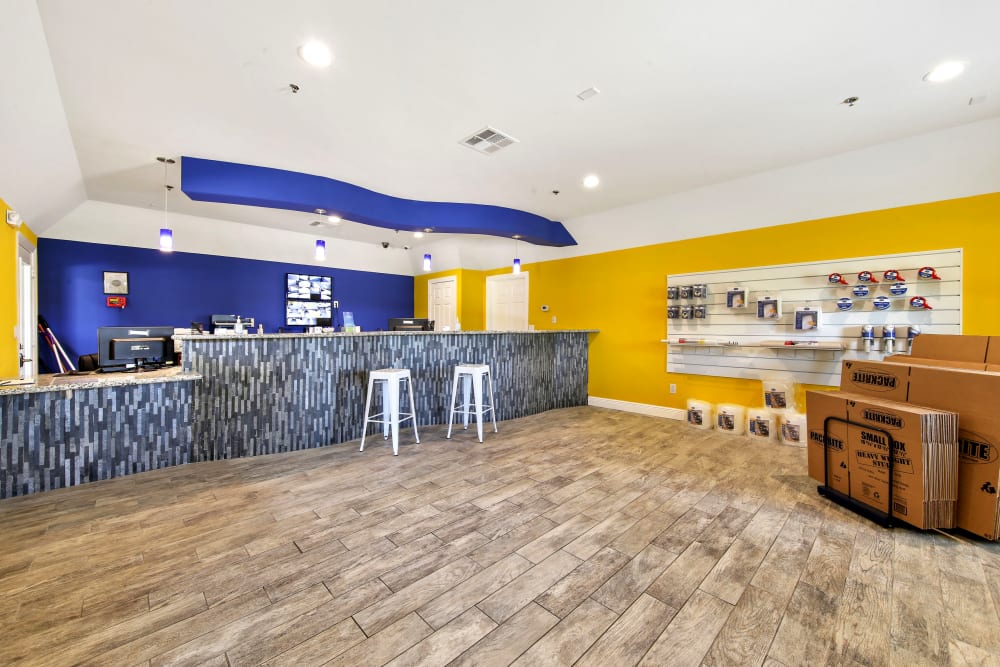 Leasing office interior with wood flooring at Storage Star in Napa, California