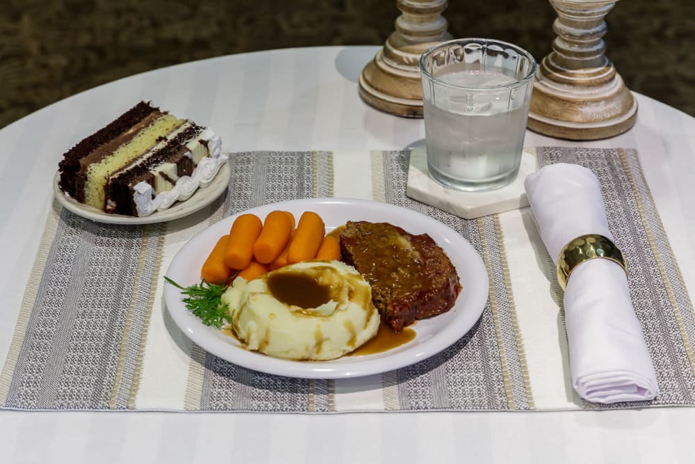 Dinner with dessert at Golden Pond Retirement Community in Sacramento, California