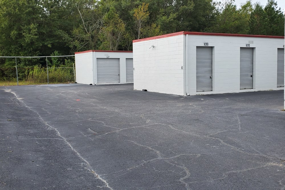 A driveway up to storage units at StayLock Storage in Warner Robins, Georgia