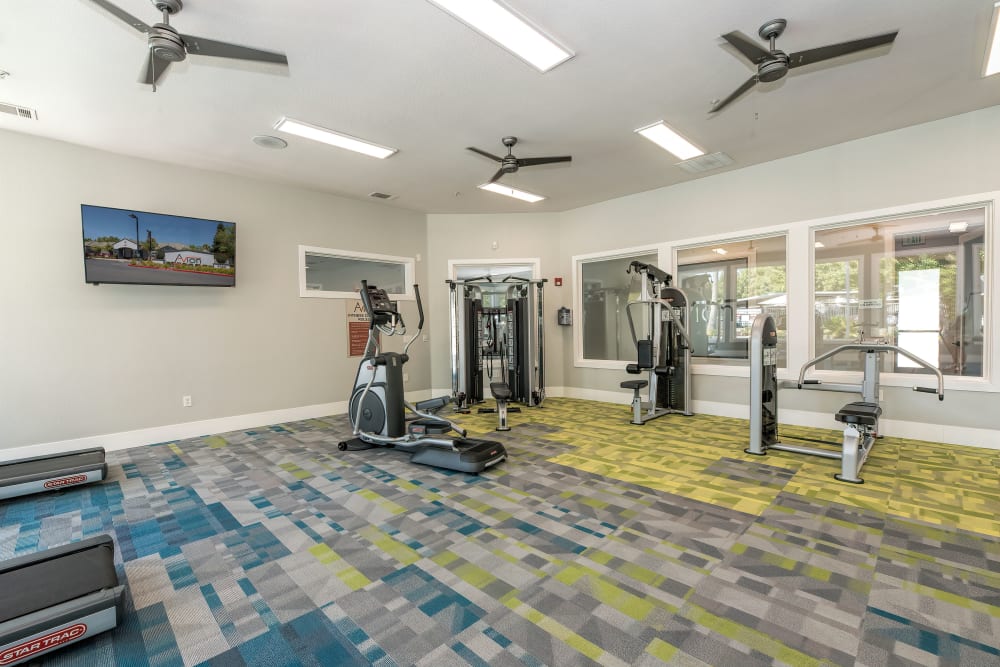 Clean, modern community gym at Avion Apartments in Rancho Cordova, California