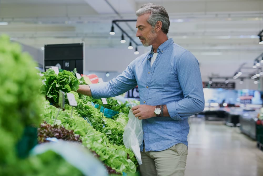 Resident producing at a local grocery store near Campus Commons Senior Living in Sacramento, California