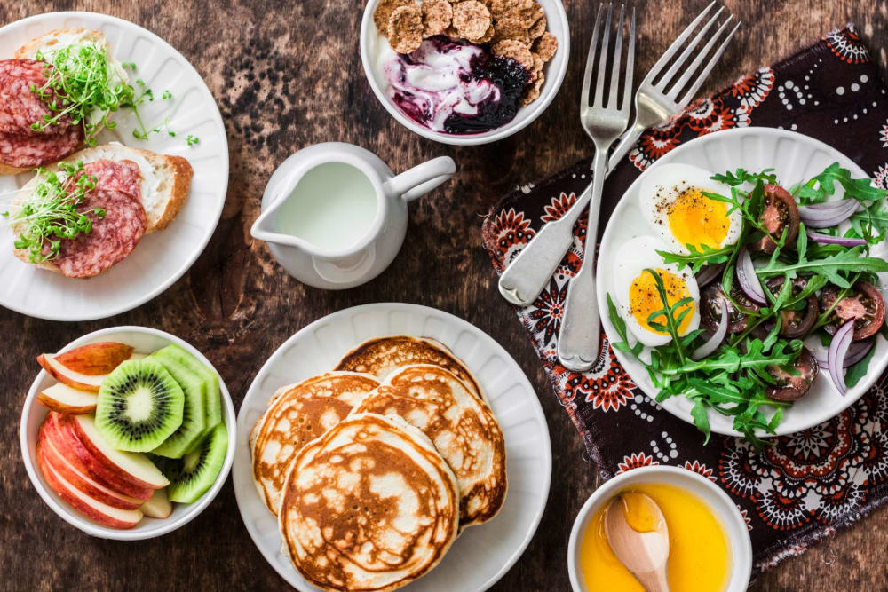 Delectable breakfast spread at Campus Commons Senior Living in Sacramento, California