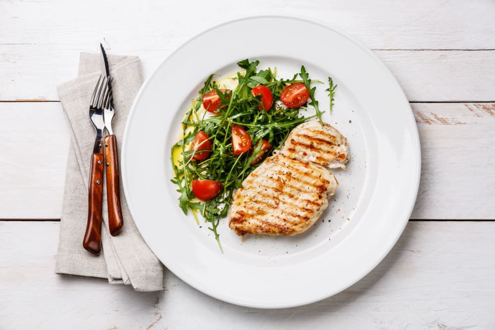 Chicken and vegetable dish at Campus Commons Senior Living in Sacramento, California