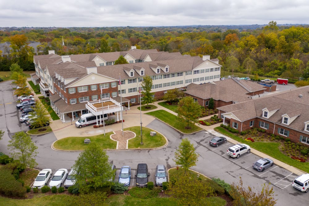 Parking lot and full campus at The Hearth at Hendersonville in Hendersonville, Tennessee 