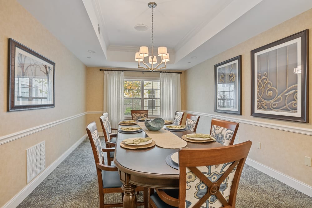 Private family dining area with a long table at The Hearth at Hendersonville in Hendersonville, Tennessee