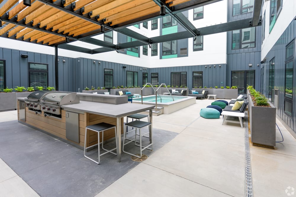 Swimming pool and poolside lounge at UNCOMMON Dinkytown in Minneapolis, Minnesota