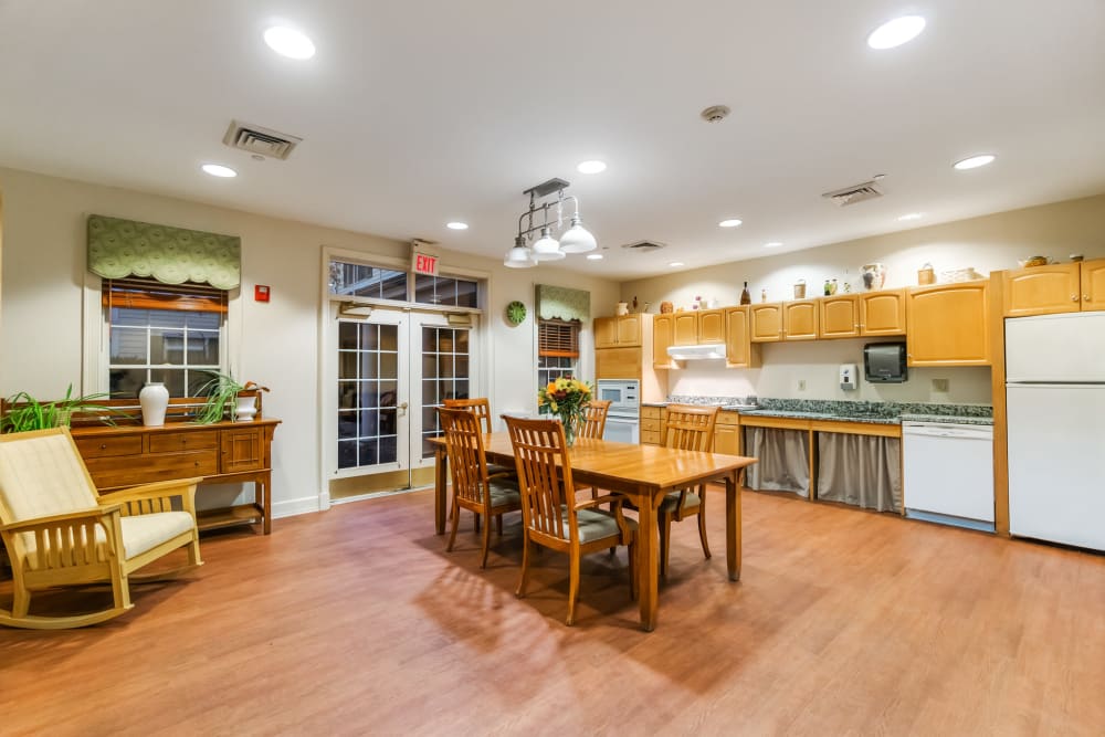 Community cafe with a kitchenette at The Hearth at Southbury in Southbury, Connecticut