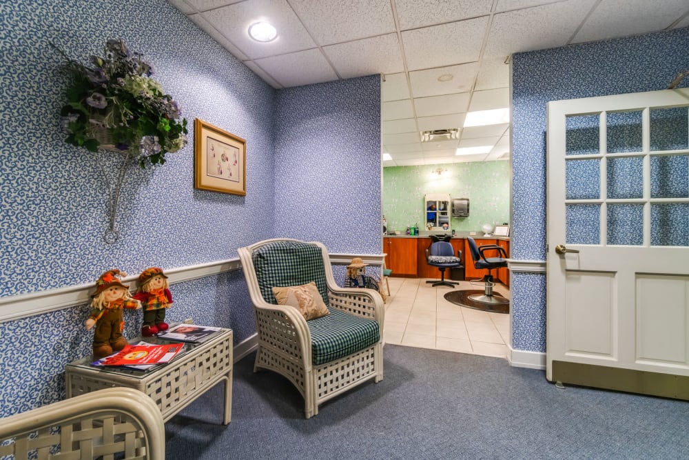 Waiting room outside of a salon at The Hearth at Southbury in Southbury, Connecticut