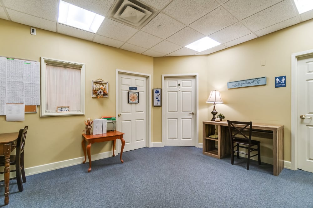 Doors leading to senior apartments inside The Hearth at Southbury in Southbury, Connecticut