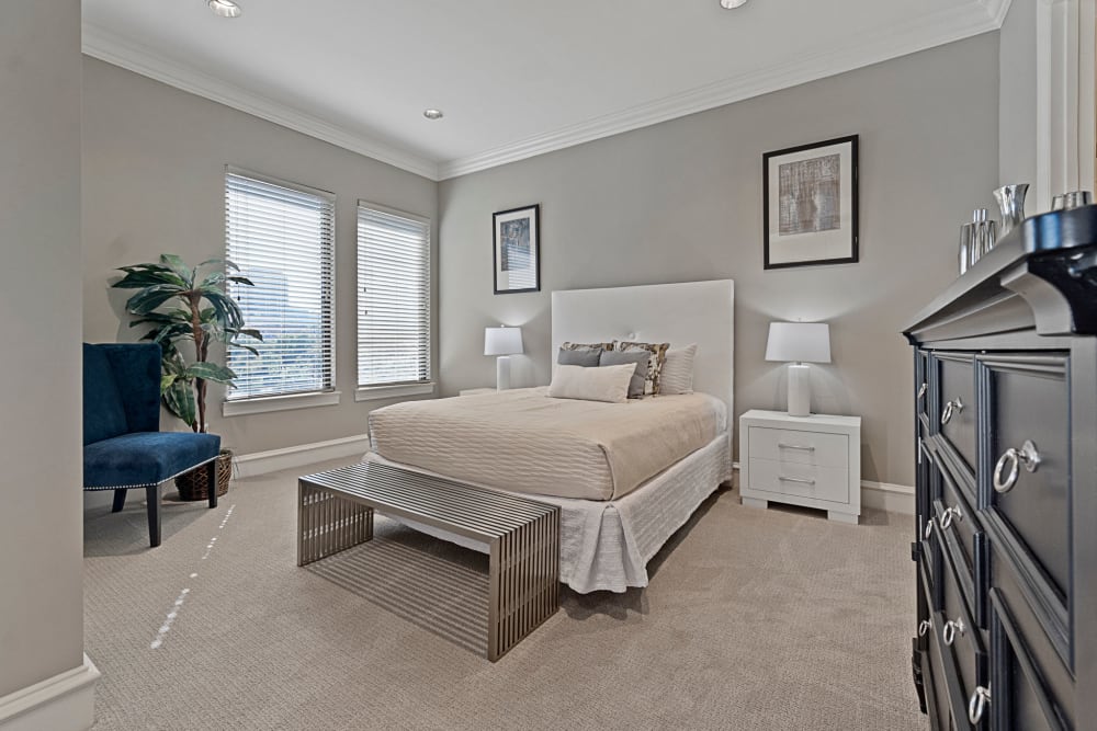 Spacious bedroom at Rienzi at Turtle Creek Apartments in Dallas, Texas