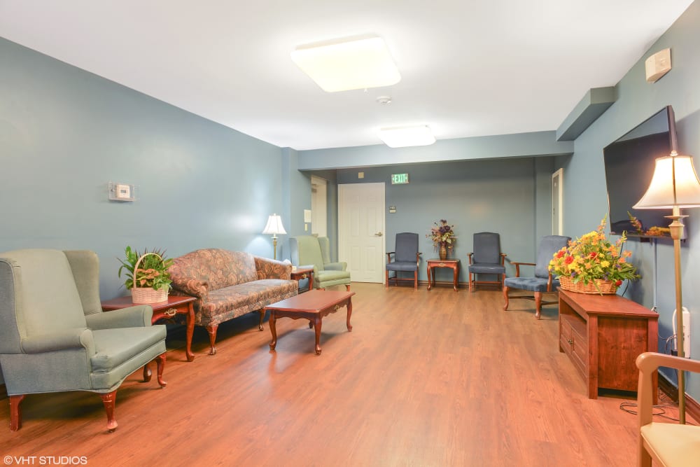 Community room at Pines of Newmarket in Newmarket, New Hampshire