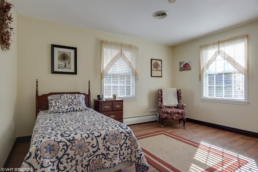 A resident bedroom at Kirkwood Corners in Lee, New Hampshire