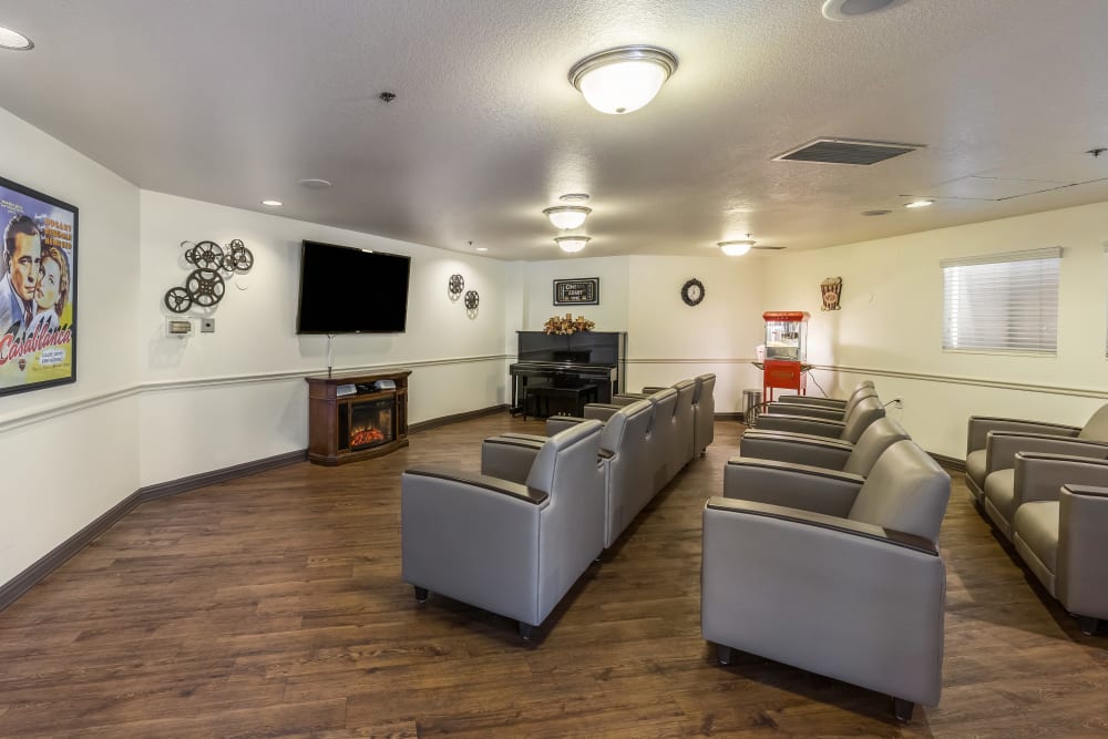 Resident theater at Chateau Brickyard in Salt Lake City, Utah.