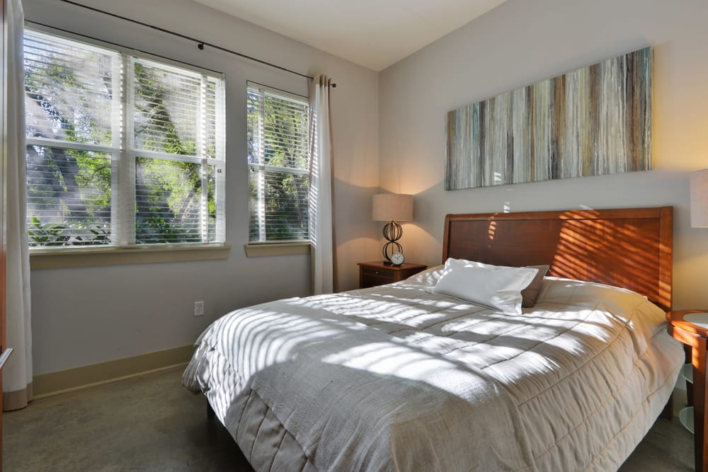 Bedroom with a view at Optimist Lofts in Atlanta, Georgia
