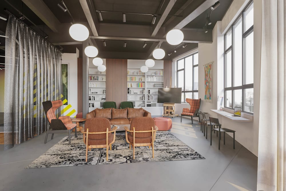 High end Living room area at Arthaus Apartments in Allston, Massachusetts