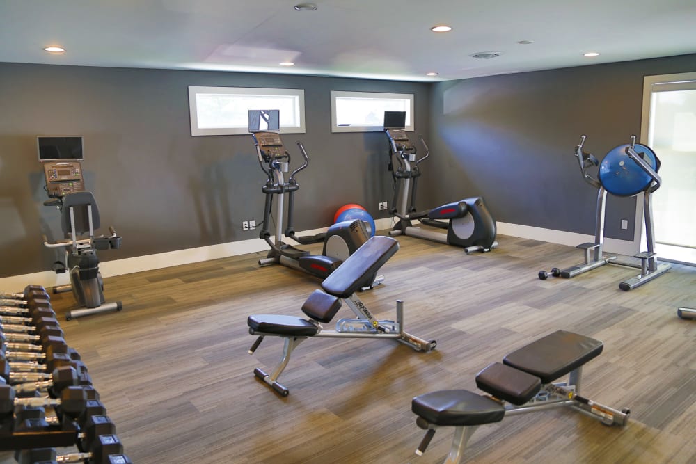 Fitness center with modern equipment at Metro on 5th in Saint Charles, Missouri