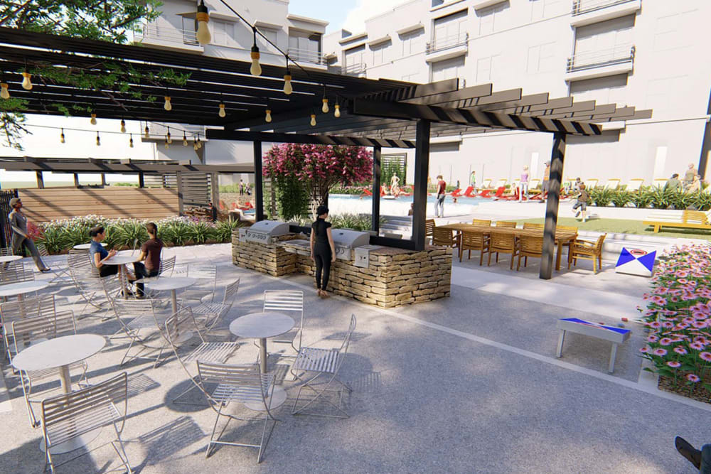 Grill and chill area at Magnolia on the Green in Allen, Texas