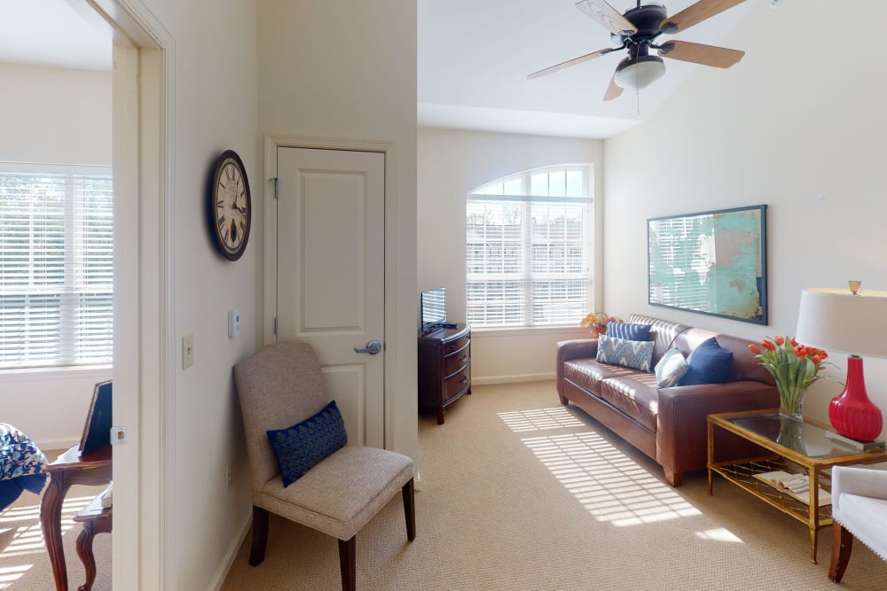 Spacious living room at Harmony at Harbour View in Suffolk, Virginia