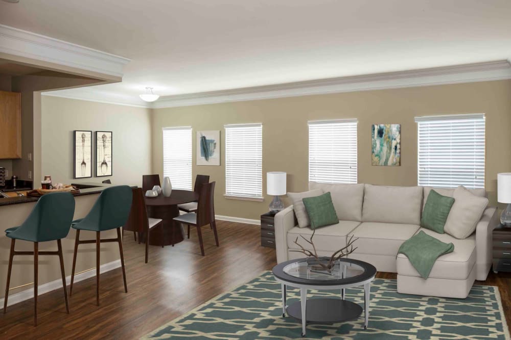 Sitting area in living room next to breakfast bar at Atkins Circle Apartments & Townhomes in Charlotte, North Carolina