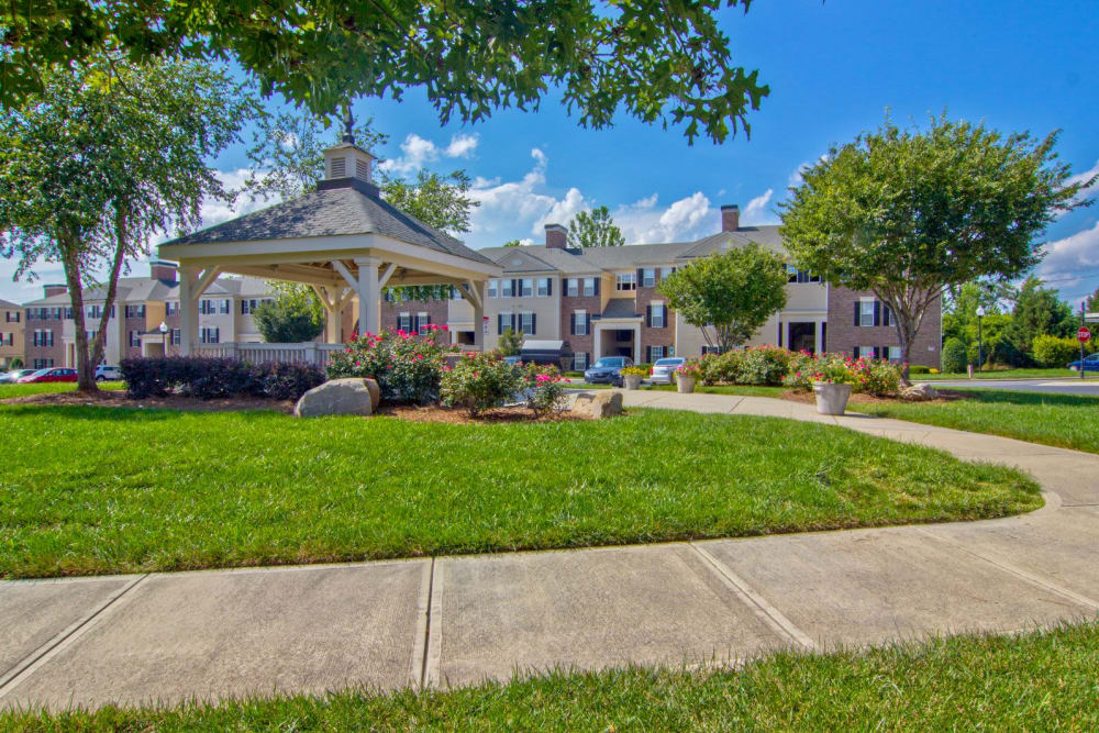 Gazebo with walking path and places to sit and relax at Atkins Circle Apartments & Townhomes in Charlotte, North Carolina