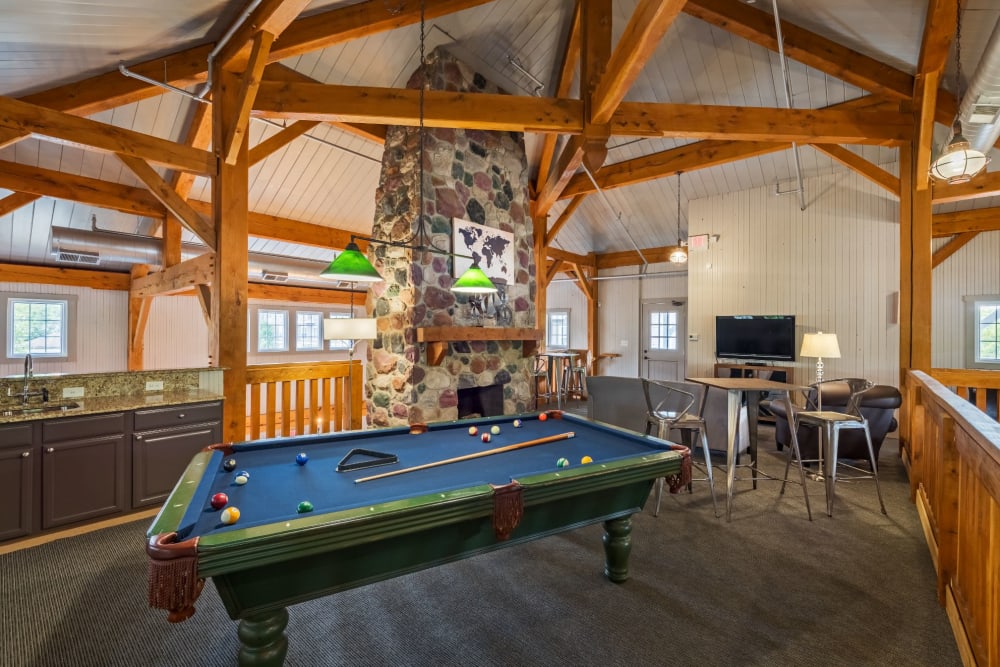 Billiards in the clubhouse at The Docks Apartments & Townhomes in Pittsburgh, Pennsylvania