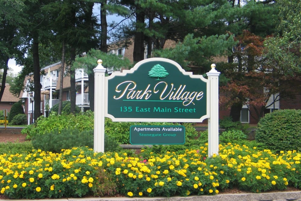 Sign to Park Village West in Westborough, Massachusetts