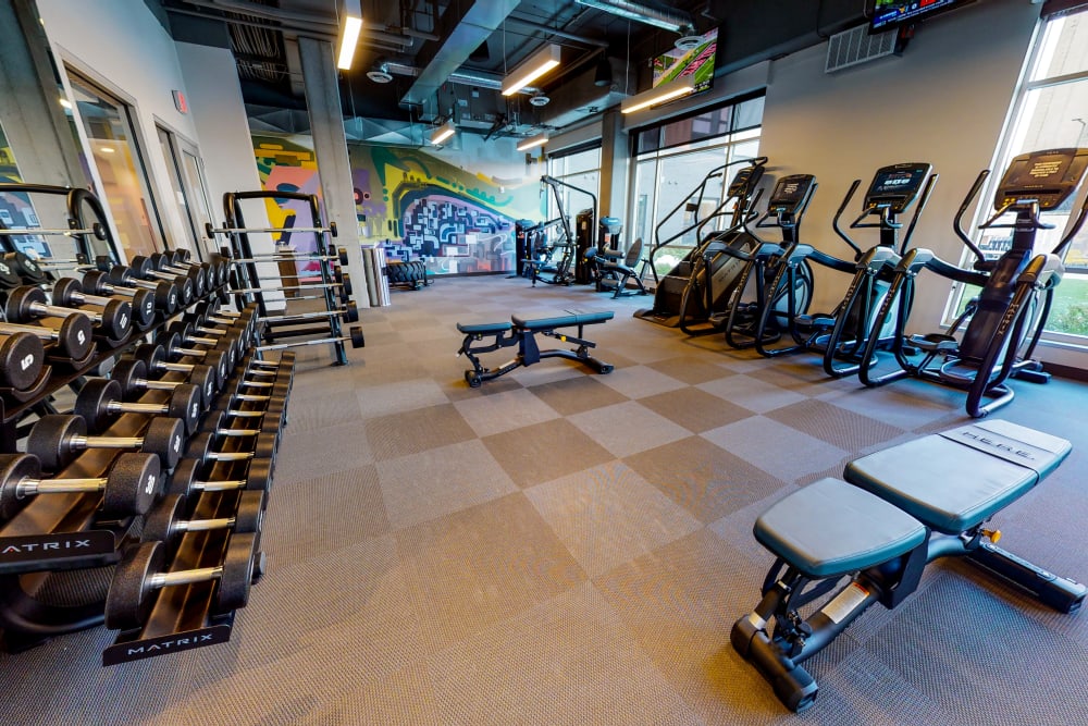 Fitness center for residents at HERE Minneapolis in Minneapolis, Minnesota