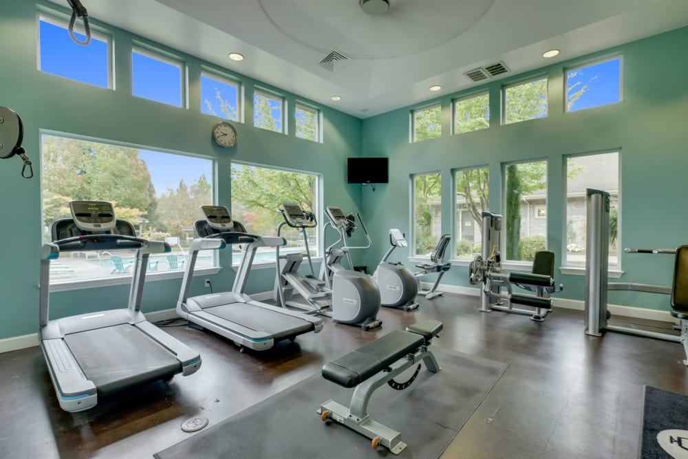 Fitness center with plenty of individual workout stations at The Grove at Orenco Station in Hillsboro, Oregon