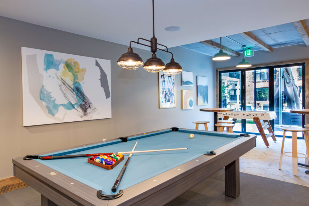 Billiards table in 511 Meeting's game room in Charleston, South Carolina