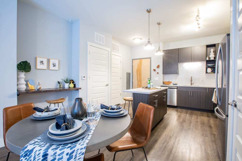 Dining room table with a view of the kitchen at 511 Meeting in Charleston, South Carolina