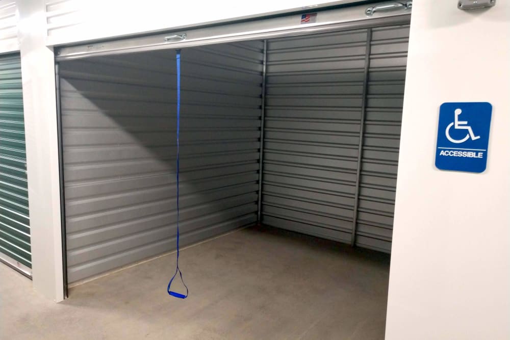An open storage unit at Global Self Storage in Millbrook, New York