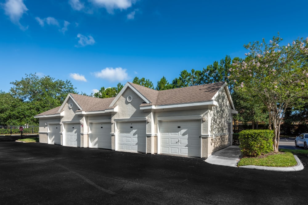 Private garages at Eddison at Deerwood Park in Jacksonville, Florida