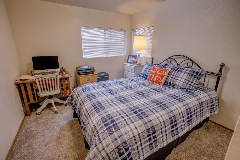 Inviting bedroom at Golden Pond Retirement Community in Sacramento, California