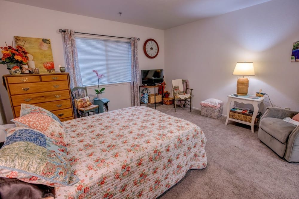 Spacious bedroom at Golden Pond Retirement Community in Sacramento, California
