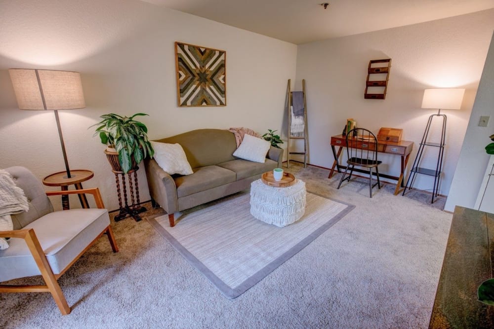 Inviting living room at Golden Pond Retirement Community in Sacramento, California